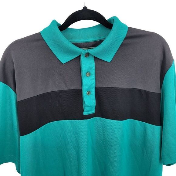 Mens Ben Hogan Polo L Teal Green Gray Black Color Blocked Performance Golf - Picture 5 of 11